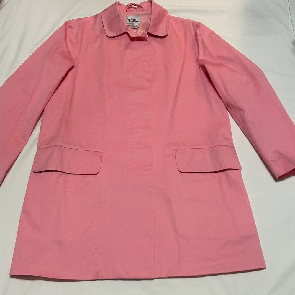 Lilly Pulitzer Pink Collared Trench Coat Cotton L